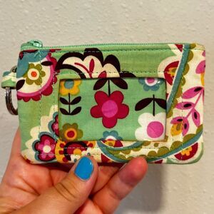 Vera Bradley Bradley Tutti Frutti zippered ID case green floral keychain wallet